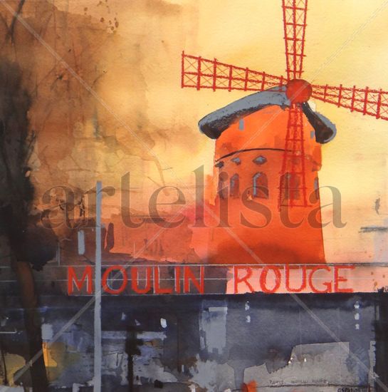 Moulin Rouge Watercolour Textile Landscaping