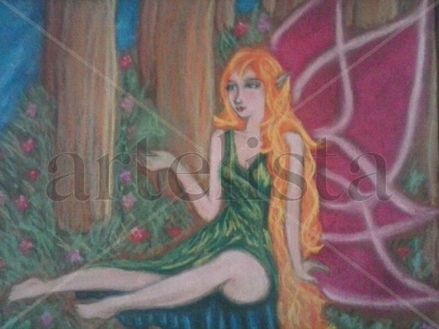 forest fairy Pastel Paper Floral Painting