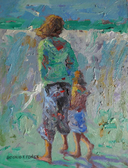 paseo matinal Oil Panel Figure Painting