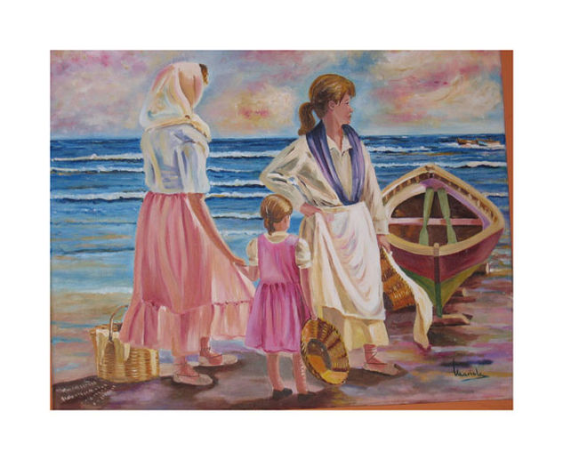 esperando en la orilla Oil Canvas Marine Painting