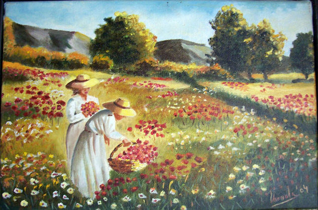 Recogiendo flores Óleo Lienzo Paisaje