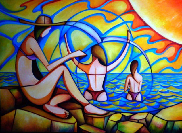 LAS BAÑISTAS Oil Canvas Figure Painting