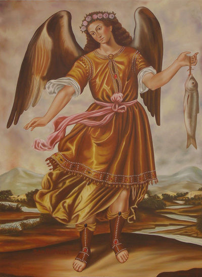 Arcangel San Rafael Oil Canvas Figure Painting