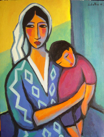 Mujer con su hijo Acrylic Canvas Portrait