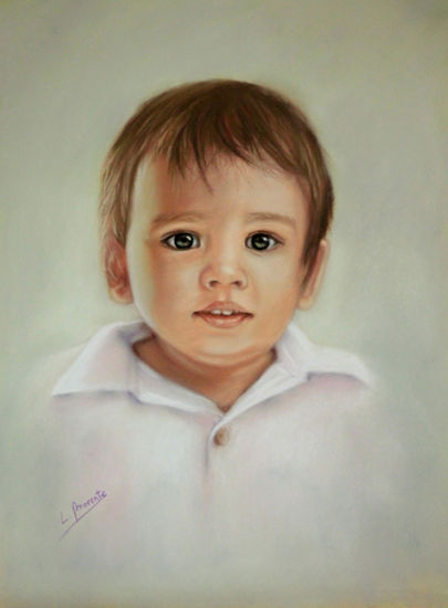 El niño de los ojos verdes Pastel Paper Portrait