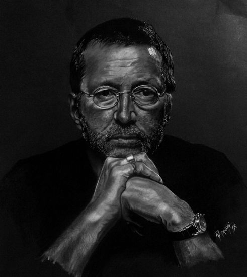 Clapton in black Pastel Card Figure Painting