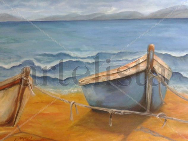 AMARRADOS Oil Canvas Marine Painting