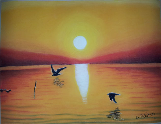 Ocaso Marítimo Pastel Paper Marine Painting