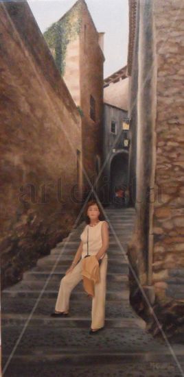 Visitando Gerona Oil Canvas Figure Painting