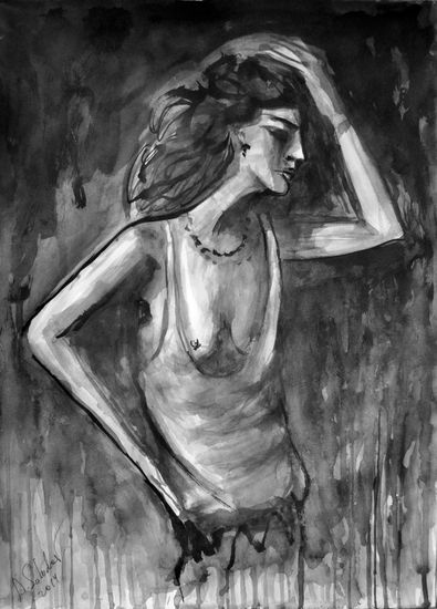 Posing Model Girl Ink Paper Figure Painting