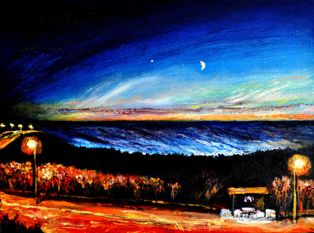 Atlantic Ocean in Moonlight Oil Canvas Landscaping