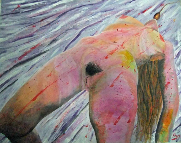 El beso. Mixed media Paper Nude Paintings