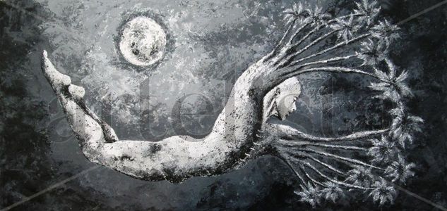 «Palmas de luna llena» Media Mixta Lienzo Figura