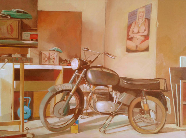bodegon con motocicleta