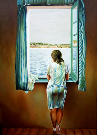 Mujer asomada a la ventana Óleo Lienzo Retrato