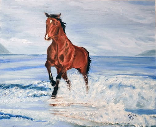 Trotando por la playa Oil Canvas Animals