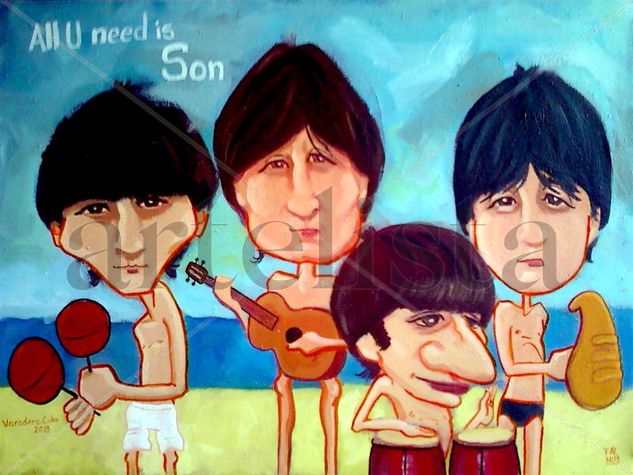 Los Beatles en Varadero Oil Textile Portrait