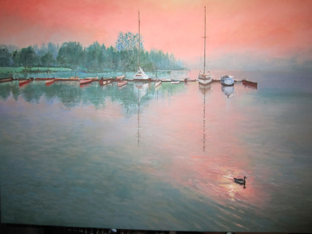 Atardecer en el lago Oil Canvas Marine Painting