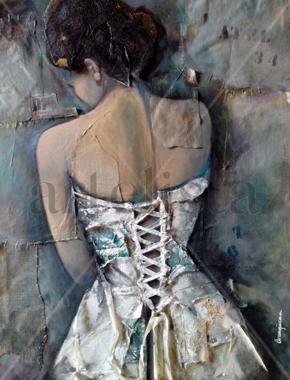 Corset B/V Mixed media Canvas Figure Painting