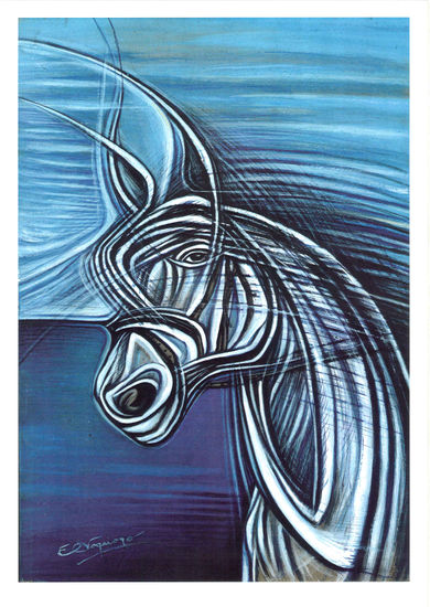 Caballo Nube Gouache Cartulina Animales