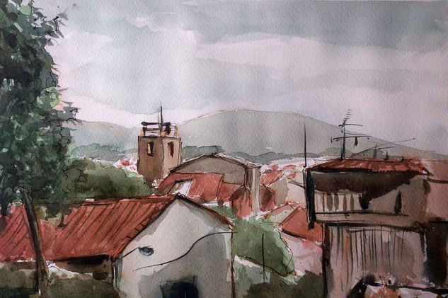 Aldeanueva de la Vera Acuarela Papel Paisaje