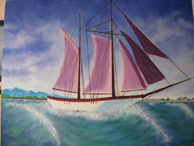 Velero preparado para un nuevo viaje Oil Card Marine Painting