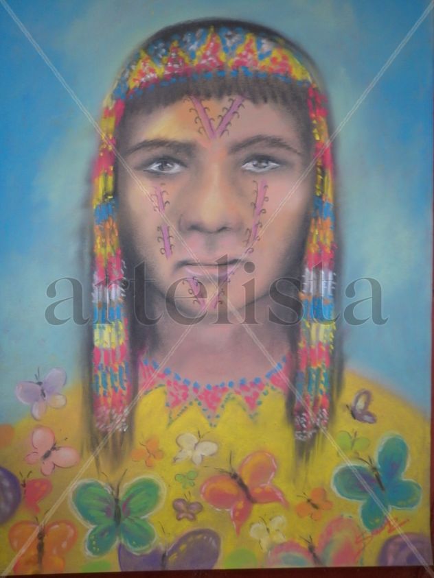 Indígena con mariposas