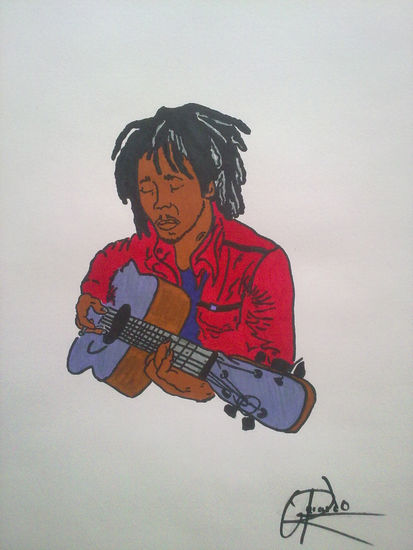 Guitarra y músico Mixed Media