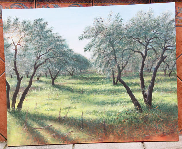 Amanece entre olivos Oil Canvas Landscaping