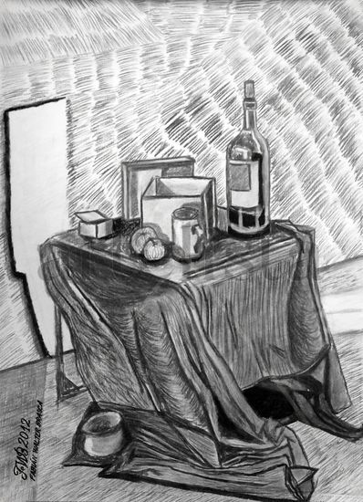 Bodegón con Luigi Bosca n.° 2 (Still life with Luigi Bosca n.° 2) Charcoal