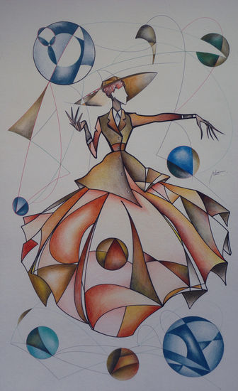 LA DAMA DEL COSMO Mixed media Paper Figure Painting