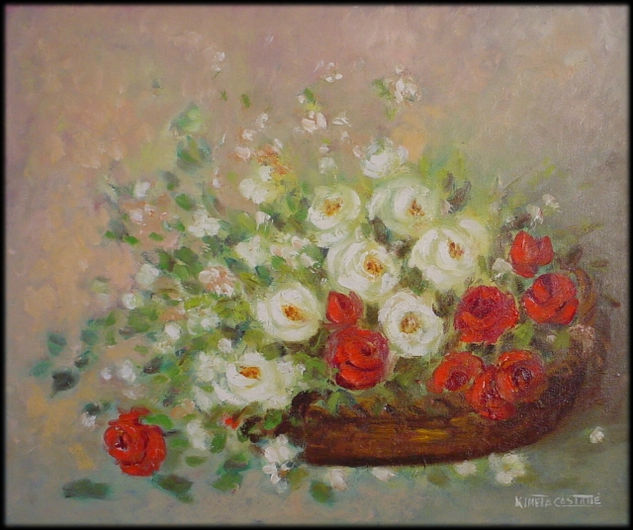 cesto de rosas Óleo Lienzo Floral