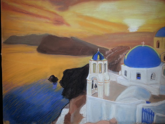 Atardecer sobre Santorini Pastel Papel Marina