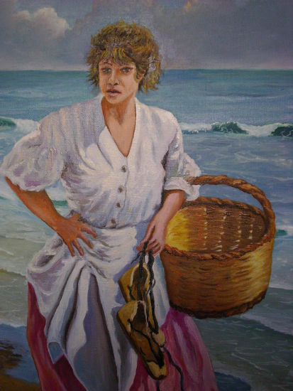 EN LA PLAYA Oil Canvas Figure Painting