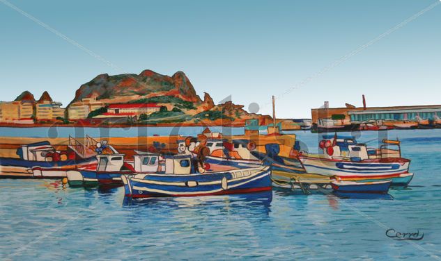 EMBARCADERO DE AGUILAS Acrylic Canvas Marine Painting