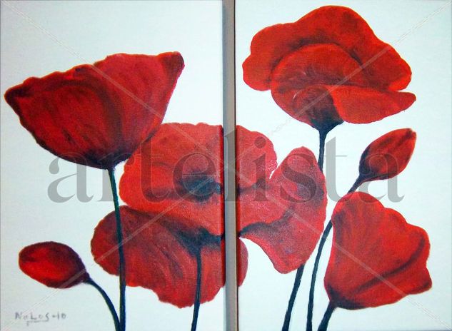 DIPTICO AMAPOLAS ROJAS Acrylic Canvas Floral Painting