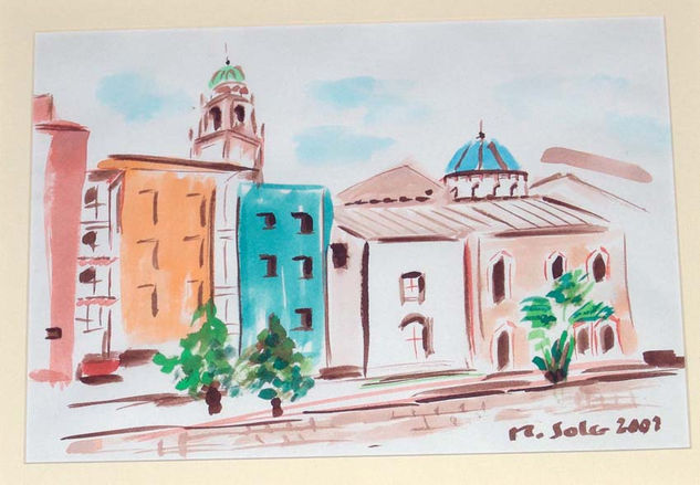 SERIE ACUARELAS LIGHT:Casas del rio Watercolour Card Landscaping