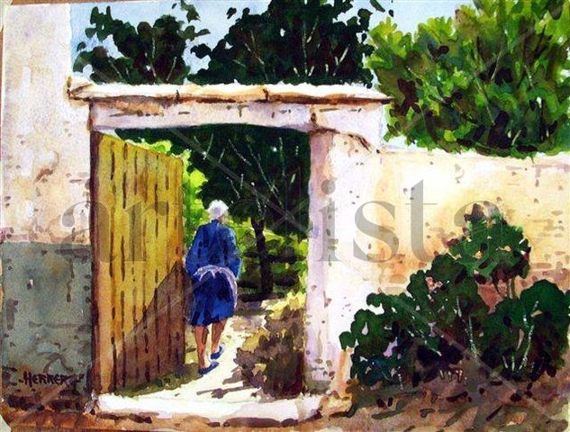 Entrando al Huerto Watercolour Paper Figure Painting