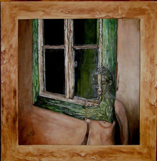 mujer  en la ventana Óleo Tabla Desnudos