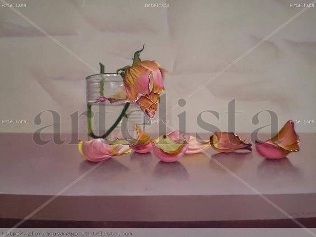 ROSA MARCHITA Oil Panel Still Life Paintings