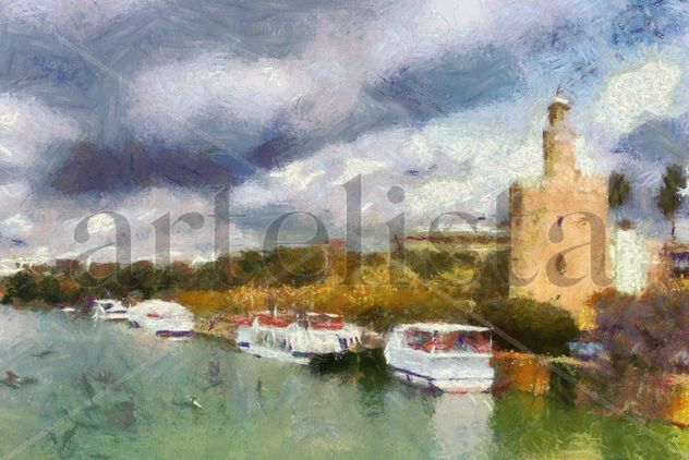 Nubes de otoño sobre la Torre del Oro. Sevilla