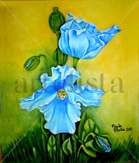 Amapolas azules del Himalaya Acrylic Canvas Floral Painting