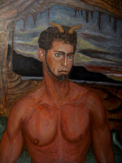 Satyr in a Cave - Egg-tempera Others Panel Portrait