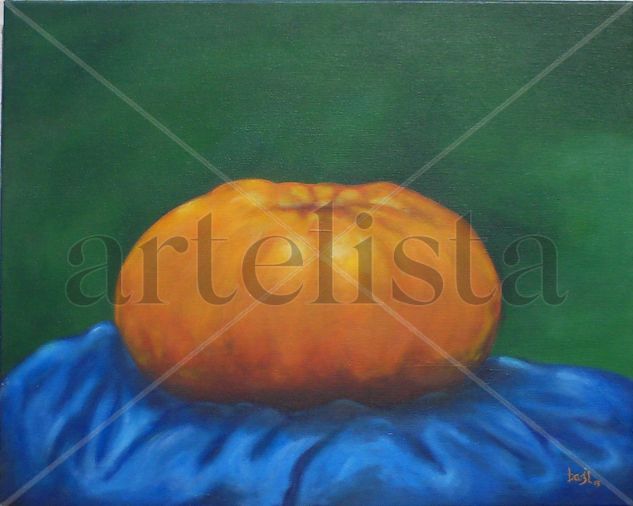 Mandarina en paño azul Acrylic Canvas Still Life Paintings