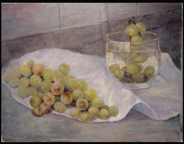 Uvas y vaso con agua Oil Canvas Still Life Paintings