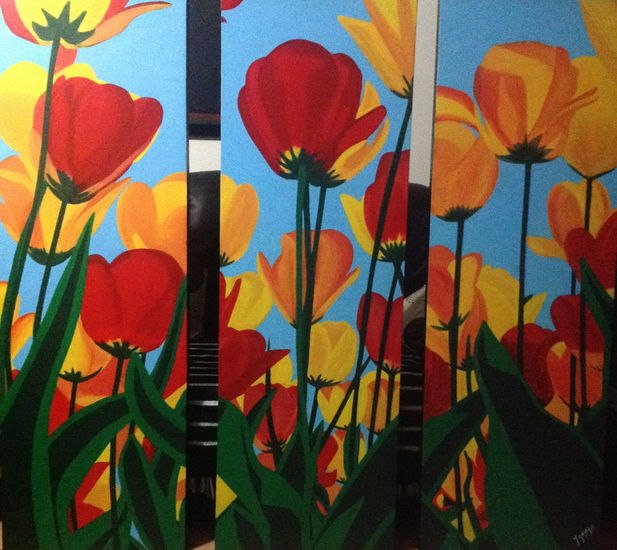 Campo de tulipanes Acrylic Canvas Floral Painting