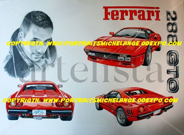 RAFAEL Y SU FERRARI 288 GTO Watercolour Paper Portrait