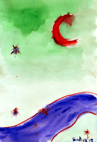 Luna y estrella Watercolour Card Landscaping