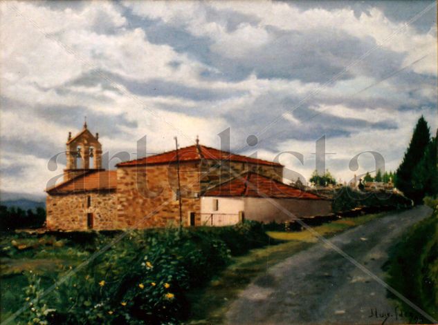 IGLESIA DE REIGADA-AS FONTES Óleo Lienzo Paisaje