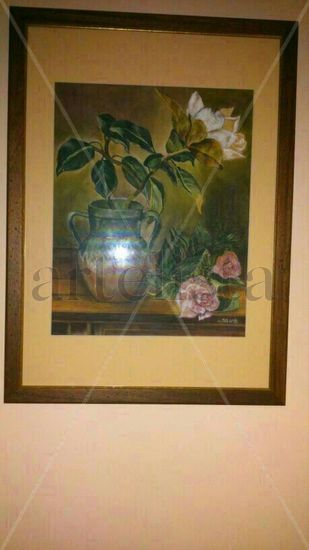 jarron con rosas Pastel Card Floral Painting